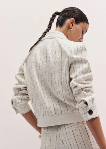 Ivory Stripe Bomber Jacket | ME+EM Clothing