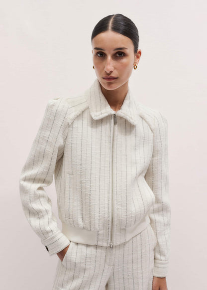 Ivory Stripe Bomber Jacket | ME+EM Clothing