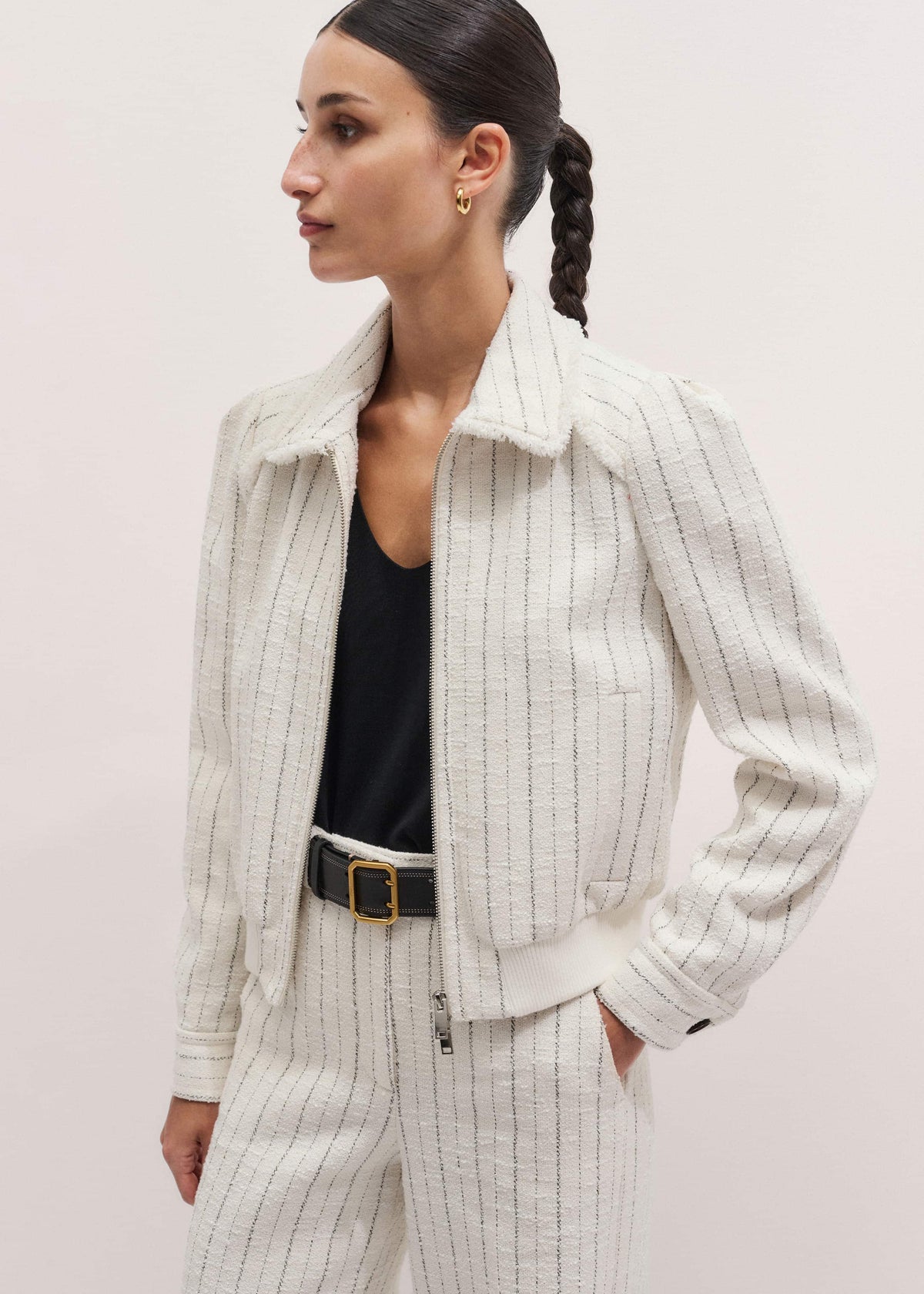 Ivory Stripe Bomber Jacket | ME+EM Clothing