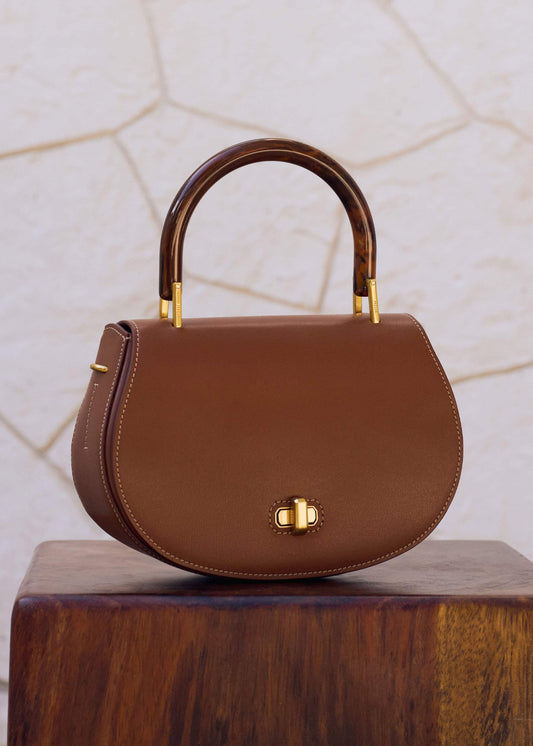 Dark Tan Resin Top Handle Structured Saddle Bag | ME+EM Clothing