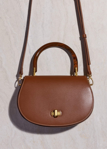 Dark Tan Resin Top Handle Structured Saddle Bag | ME+EM Clothing