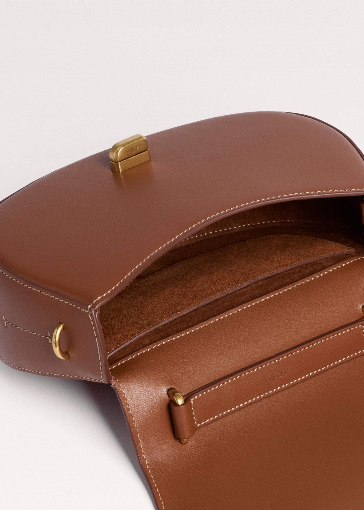 Dark Tan Resin Top Handle Structured Saddle Bag | ME+EM Clothing