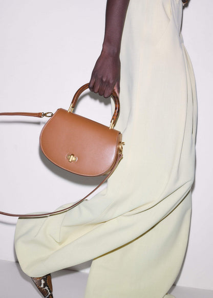 Dark Tan Resin Top Handle Structured Saddle Bag | ME+EM Clothing