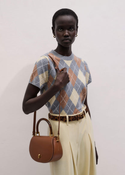 Dark Tan Resin Top Handle Structured Saddle Bag | ME+EM Clothing