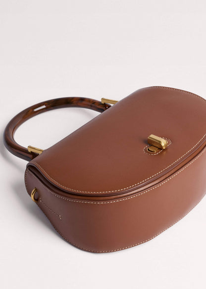 Dark Tan Resin Top Handle Structured Saddle Bag | ME+EM Clothing