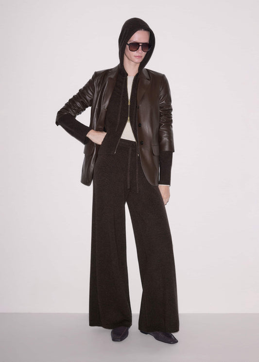 Brown Cashmere Straight Hoodie + Wide-Leg Pant Knitted Co-ord | ME+EM Clothing