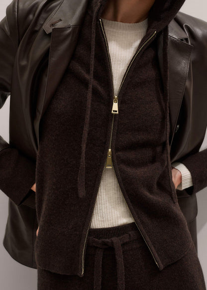 Brown Cashmere Straight Hoodie + Wide-Leg Pant Knitted Co-ord | ME+EM Clothing