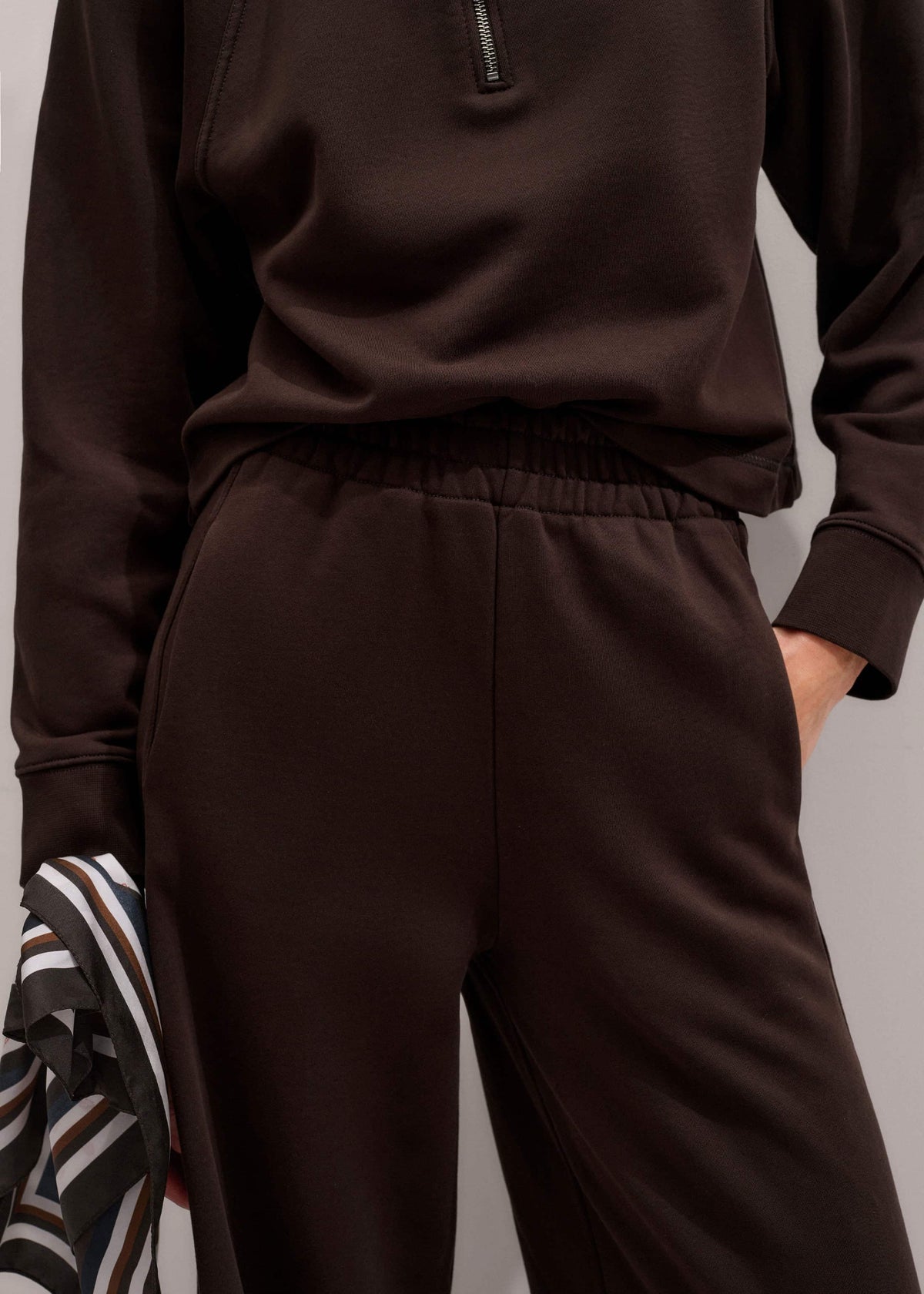 Brown High Zip Neck Crop Top + Wide-Leg Track Pant Co-ord | ME+EM Clothing