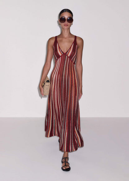 Red Metallic Knit Maxi Dress | ME+EM Clothing