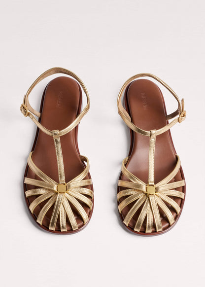 Gold Caged T-Bar Sandal | ME+EM Accessories