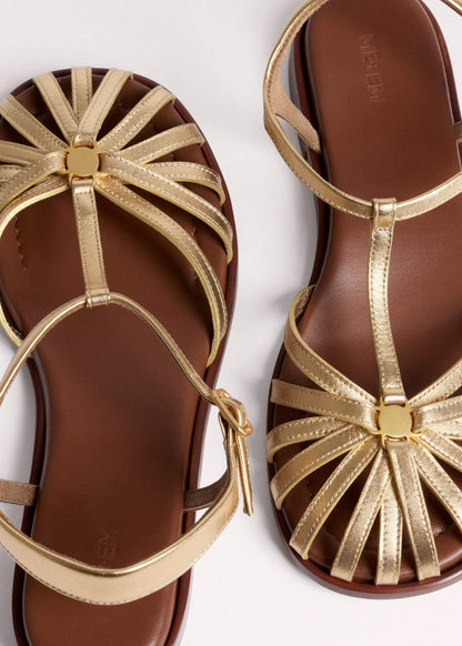 Gold Caged T-Bar Sandal | ME+EM Accessories