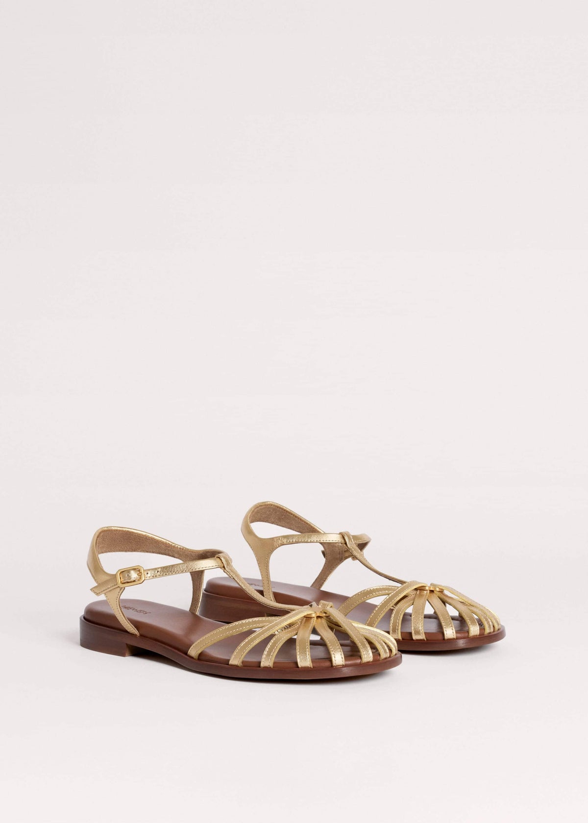 Gold Caged T-Bar Sandal | ME+EM Accessories