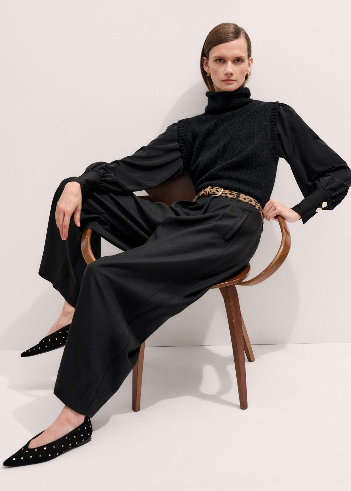 Black Suede Stud Point Flat | ME+EM Accessories