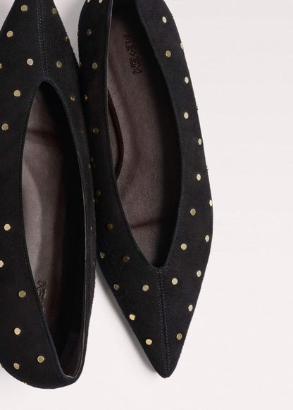Black Suede Stud Point Flat | ME+EM Accessories