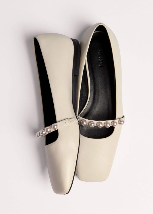 Off White Faux Pearl Square Toe Ballerina Flat | ME+EM Accessories