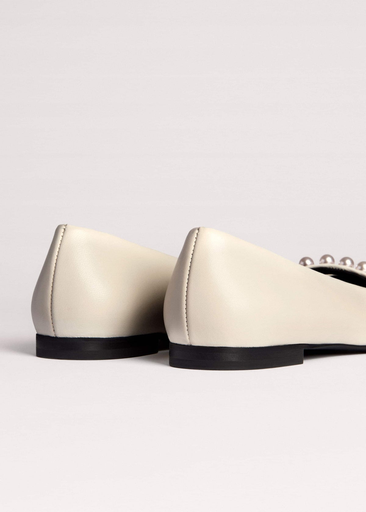 Off White Faux Pearl Square Toe Ballerina Flat | ME+EM Accessories