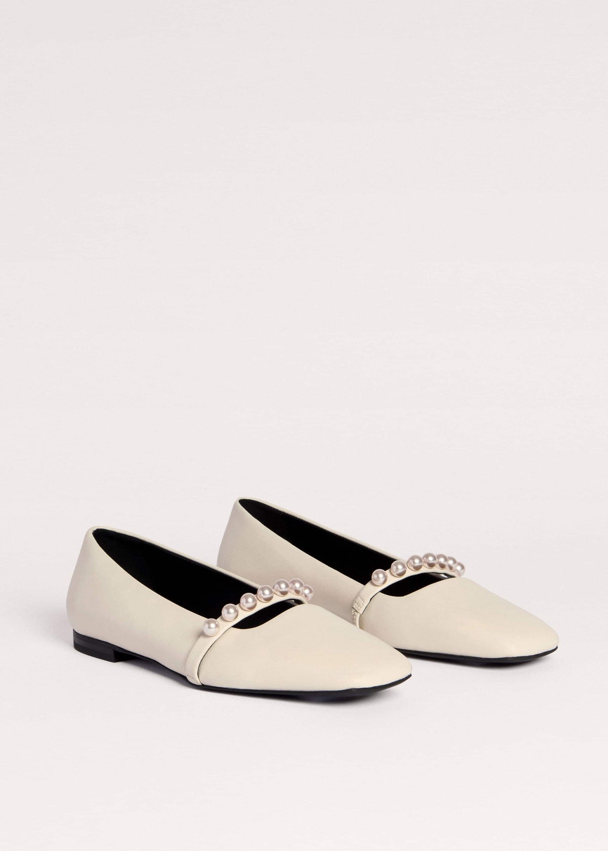 Off White Faux Pearl Square Toe Ballerina Flat | ME+EM Accessories