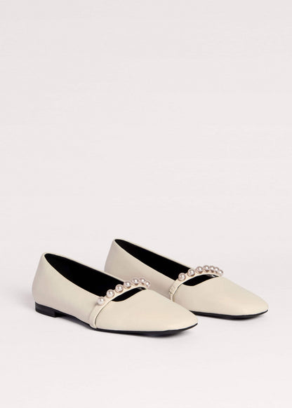 Off White Faux Pearl Square Toe Ballerina Flat | ME+EM Accessories