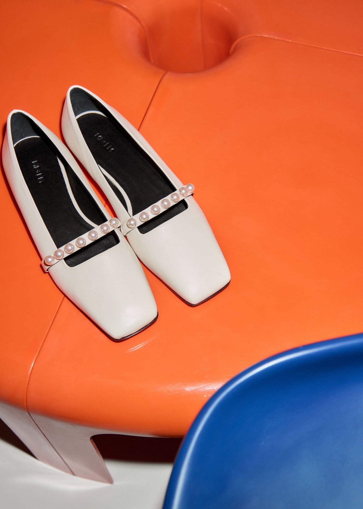 Off White Faux Pearl Square Toe Ballerina Flat | ME+EM Accessories