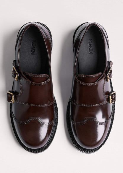 Brown Leather Double Buckle Shoe | ME+EM Accessories