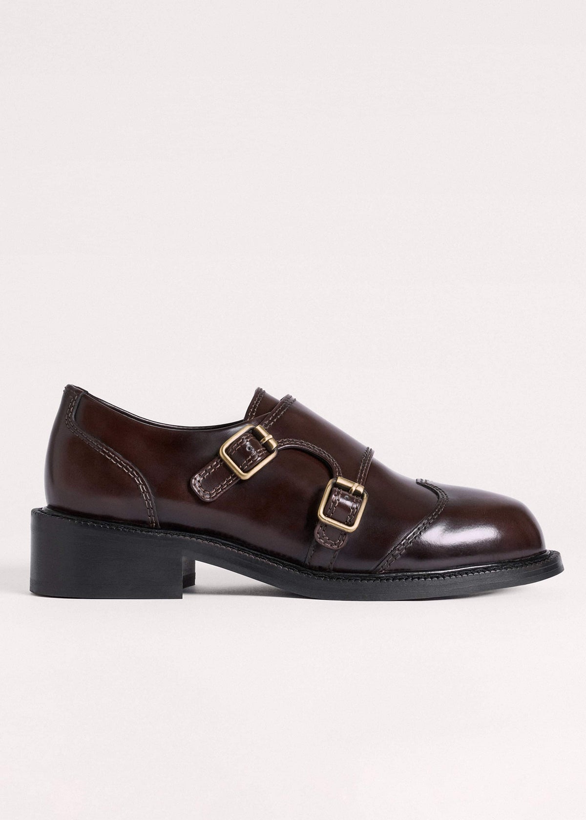 Brown Leather Double Buckle Shoe | ME+EM Accessories