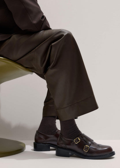 Brown Leather Double Buckle Shoe | ME+EM Accessories
