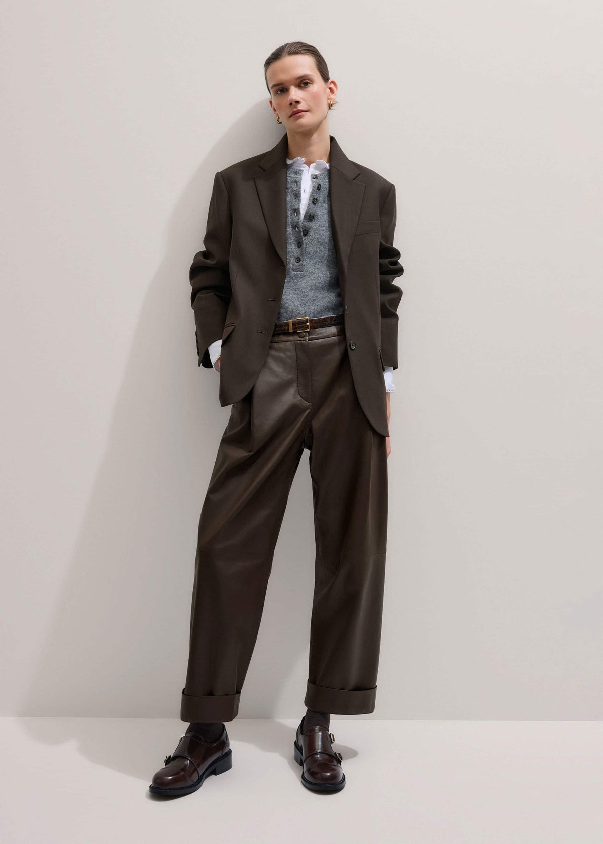 Brown Leather Double Buckle Shoe | ME+EM Accessories