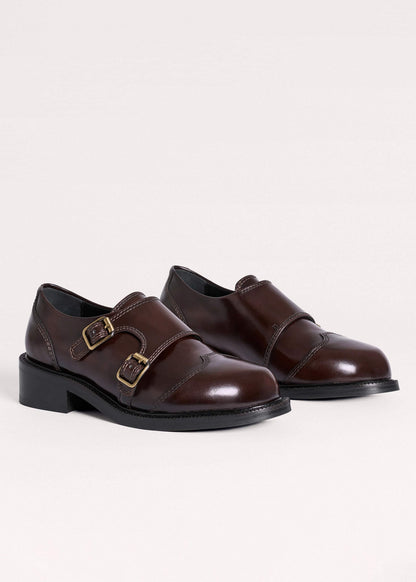 Brown Leather Double Buckle Shoe | ME+EM Accessories