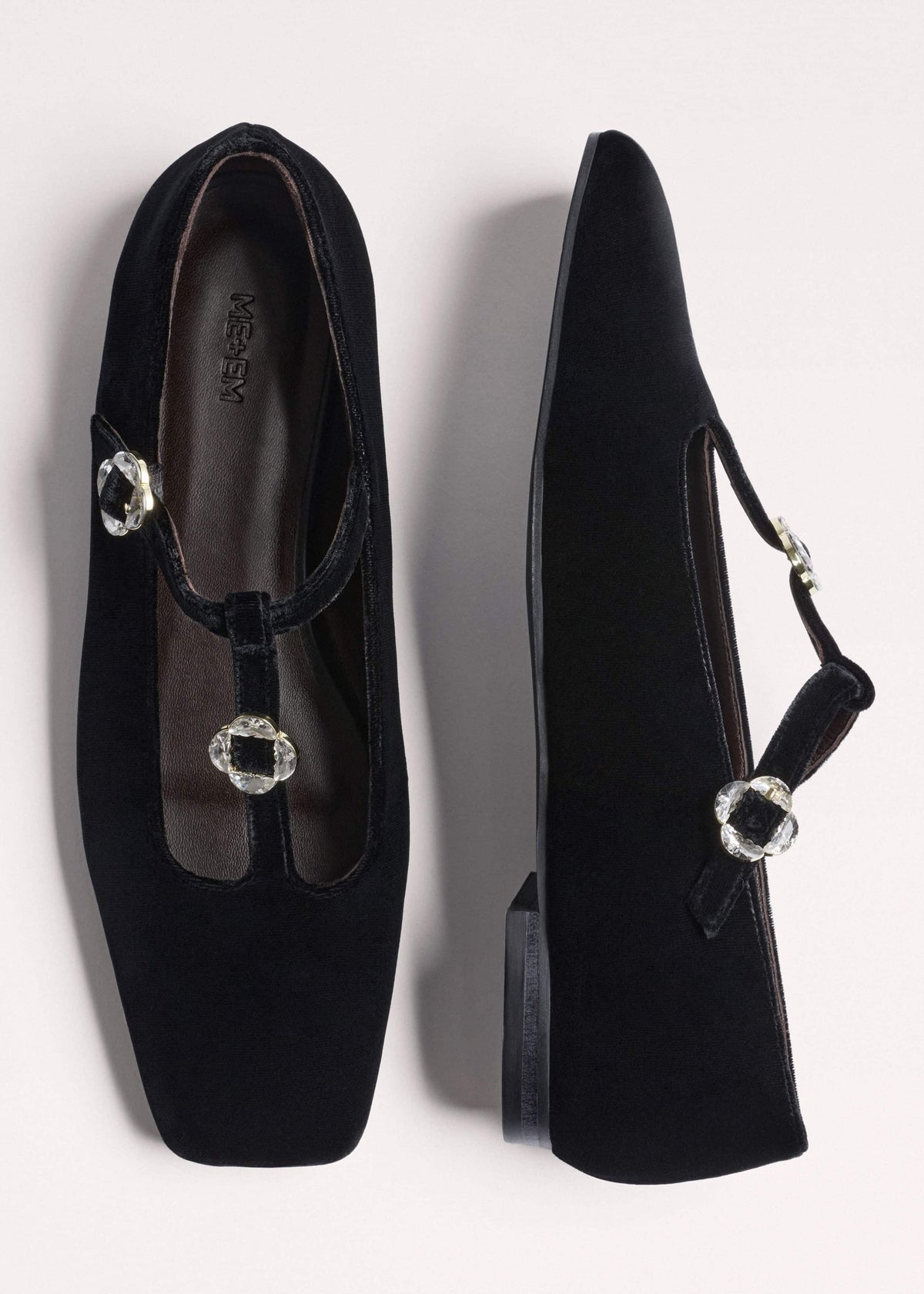 Black Square Toe T-Bar Flat | ME+EM Accessories