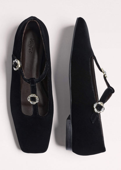 Black Square Toe T-Bar Flat | ME+EM Accessories