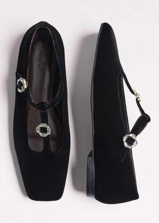 Black Square Toe T-Bar Flat | ME+EM Accessories