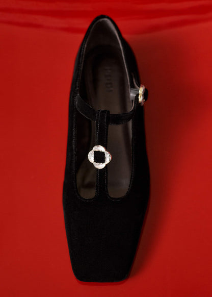 Black Square Toe T-Bar Flat | ME+EM Accessories