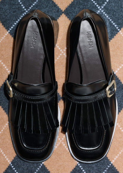 Black Fringe Block Heel Loafer | ME+EM Accessories