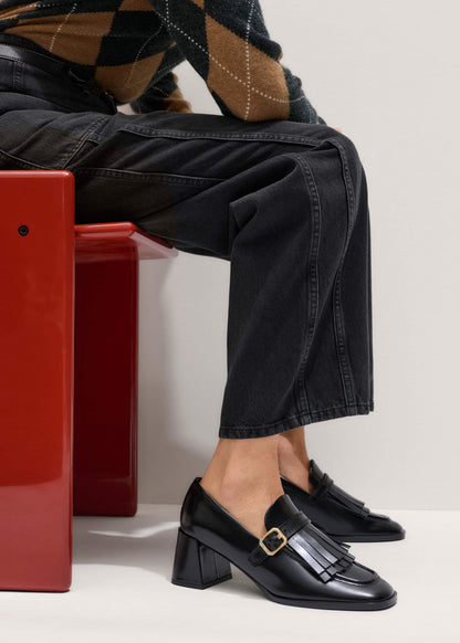 Black Fringe Block Heel Loafer | ME+EM Accessories