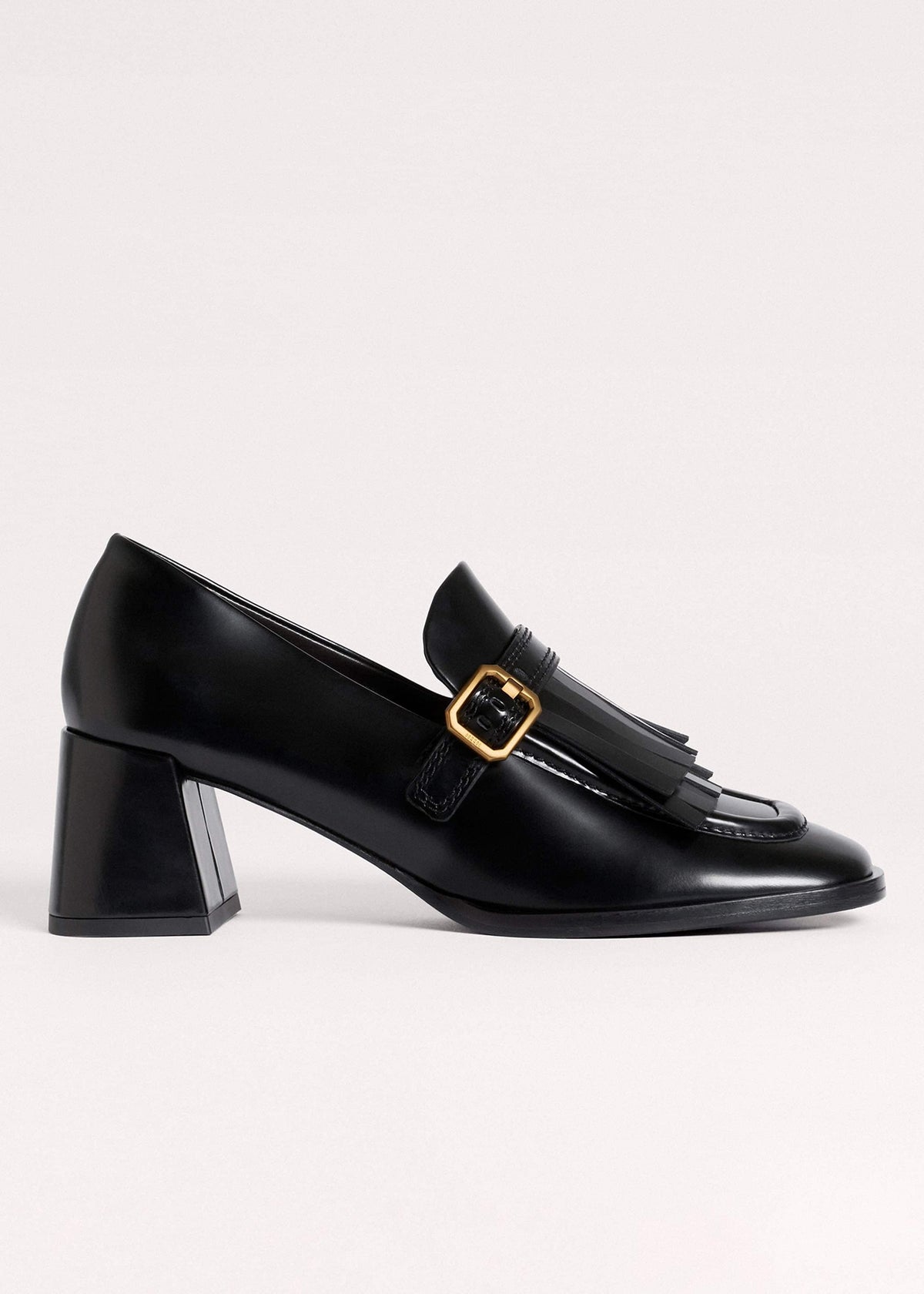 Black Fringe Block Heel Loafer | ME+EM Accessories