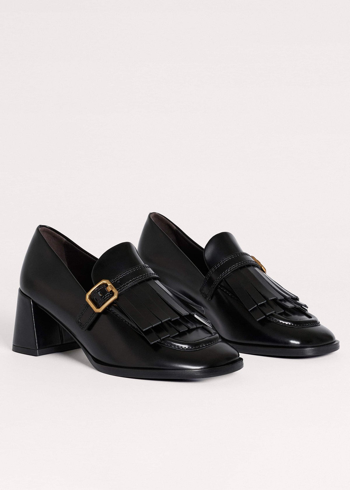Black Fringe Block Heel Loafer | ME+EM Accessories
