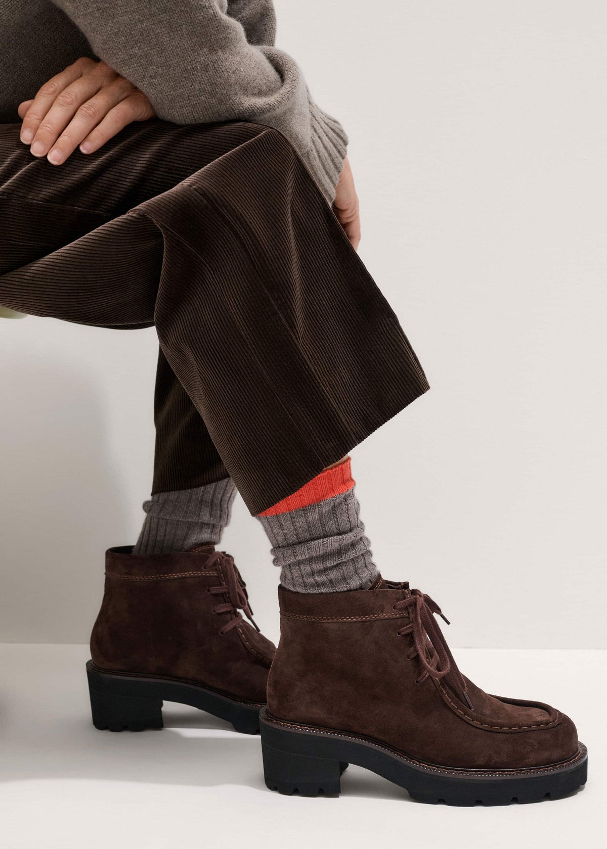 Brown Chunky Lace Up Ankle Boot | ME+EM Accessories
