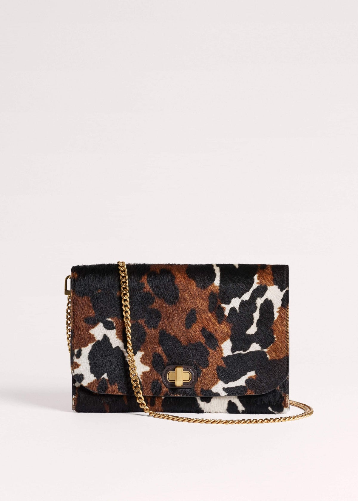 Brown Leather Cow Print Envelope Clutch Bag | ME+EM Accessories