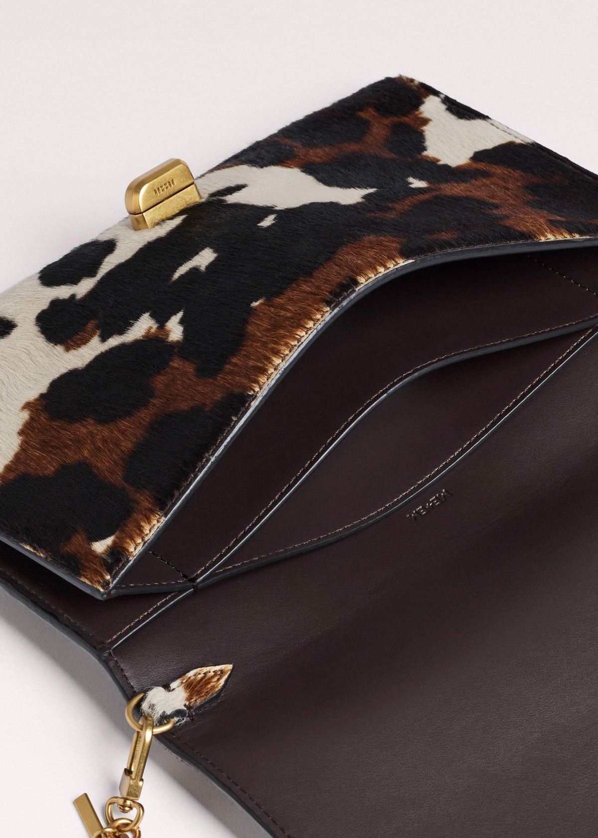 Brown Leather Cow Print Envelope Clutch Bag | ME+EM Accessories