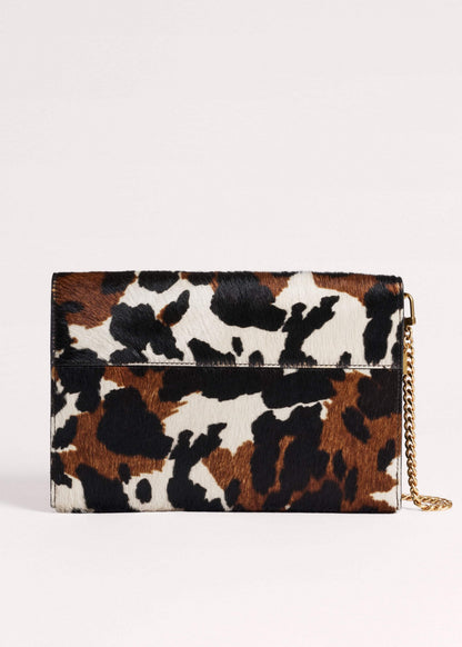 Brown Leather Cow Print Envelope Clutch Bag | ME+EM Accessories
