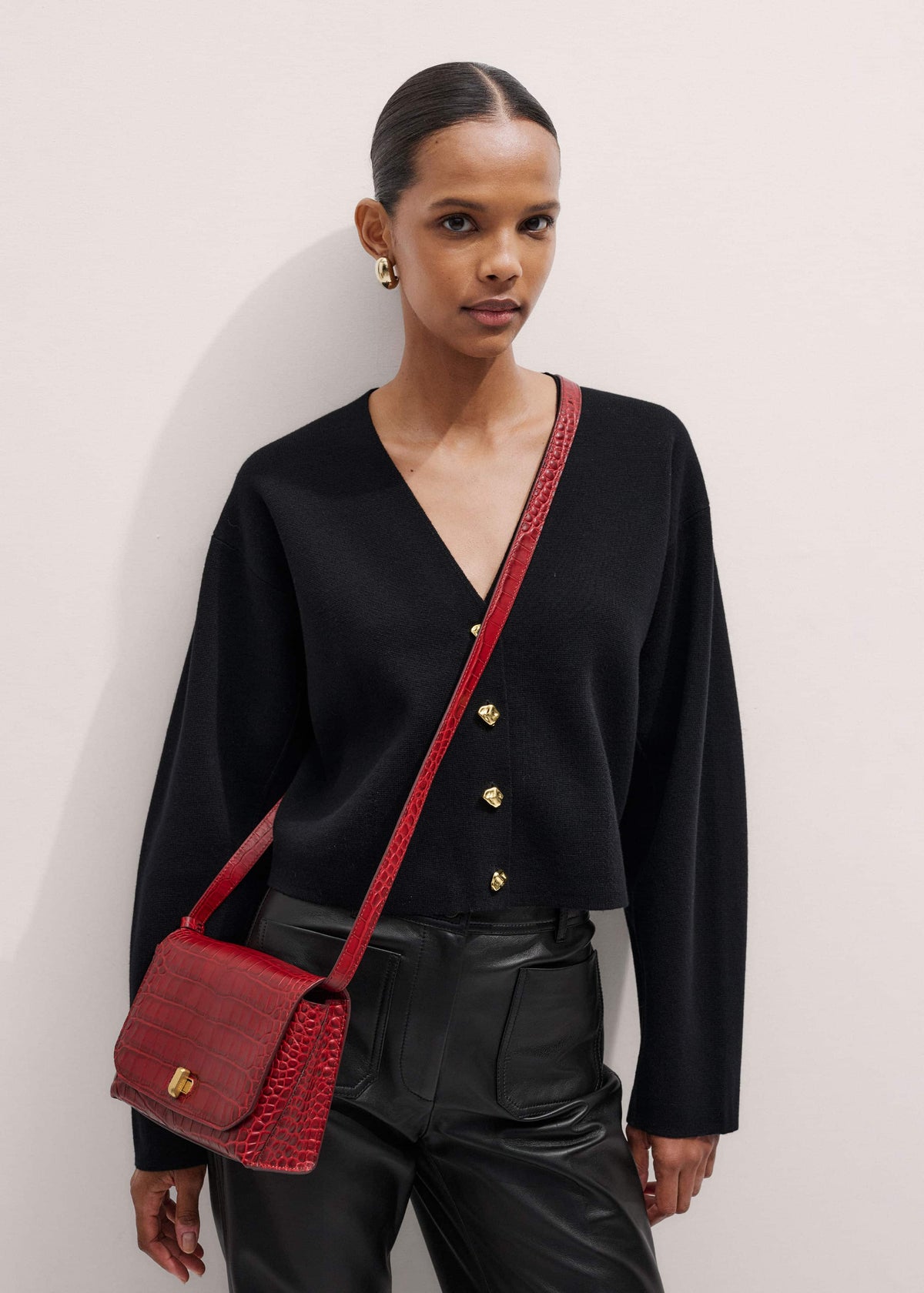 Red Leather Croc Print Clutch 2-in-1 Bag | ME+EM Accessories