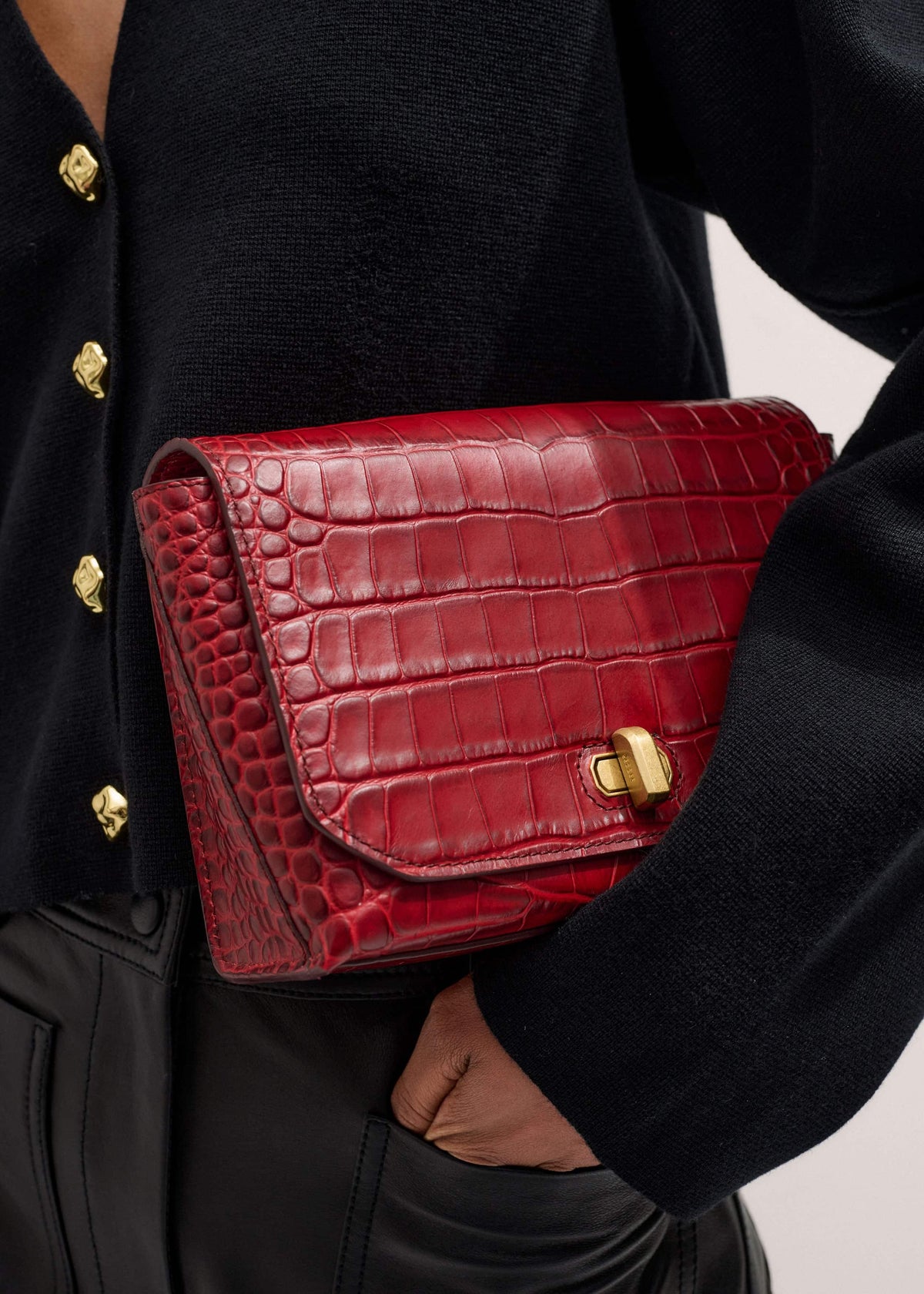 Red Leather Croc Print Clutch 2-in-1 Bag | ME+EM Accessories