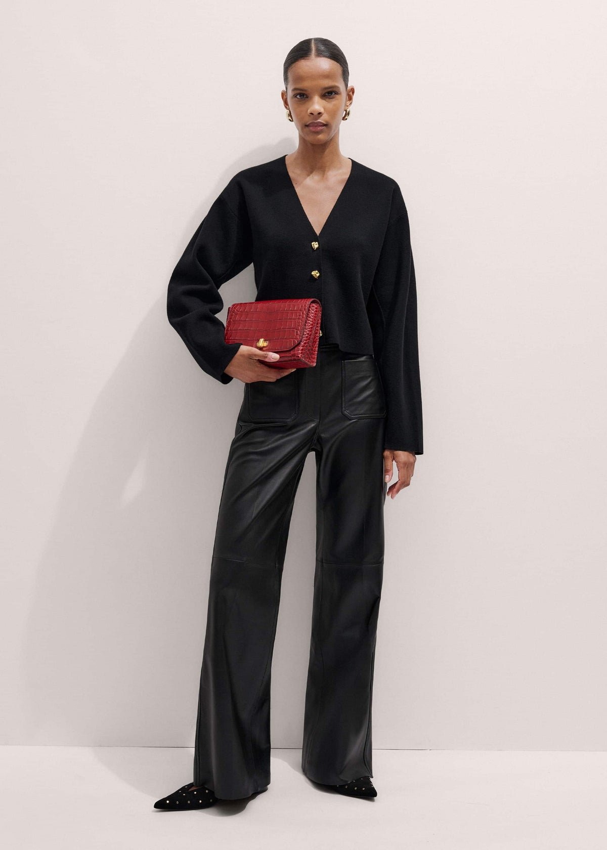 Red Leather Croc Print Clutch 2-in-1 Bag | ME+EM Accessories