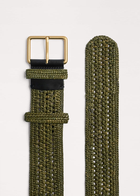 Olive Green Raffia Wide Summer Belt | ME+EM Accessories