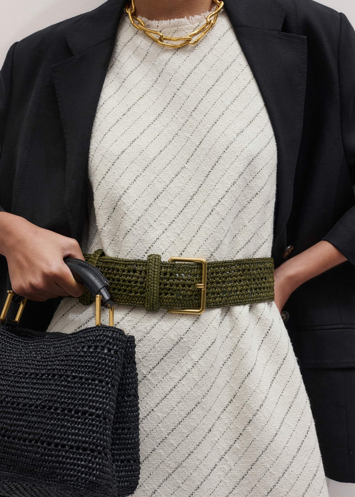 Olive Green Raffia Wide Summer Belt | ME+EM Accessories