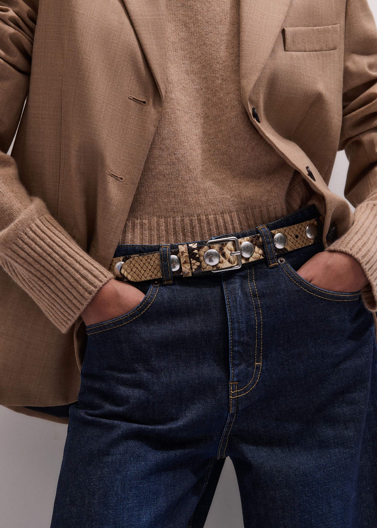 Brown Snake Embossed Metal Stud Belt | ME+EM Accessories