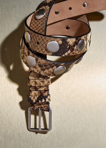 Brown Snake Embossed Metal Stud Belt | ME+EM Accessories