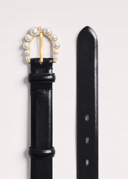 Black Faux Pearl Buckle Belt | ME+EM Accessories