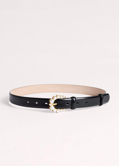 Black Faux Pearl Buckle Belt | ME+EM Accessories