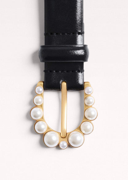 Black Faux Pearl Buckle Belt | ME+EM Accessories